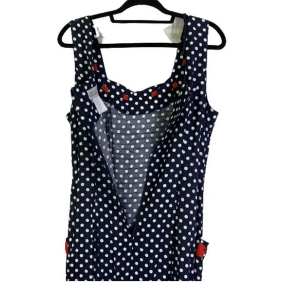 LESLIE LUCKS Blue & Red Ribbon Polka Dot Pin Up Sailor Dress Size 10 - Picture 8 of 12